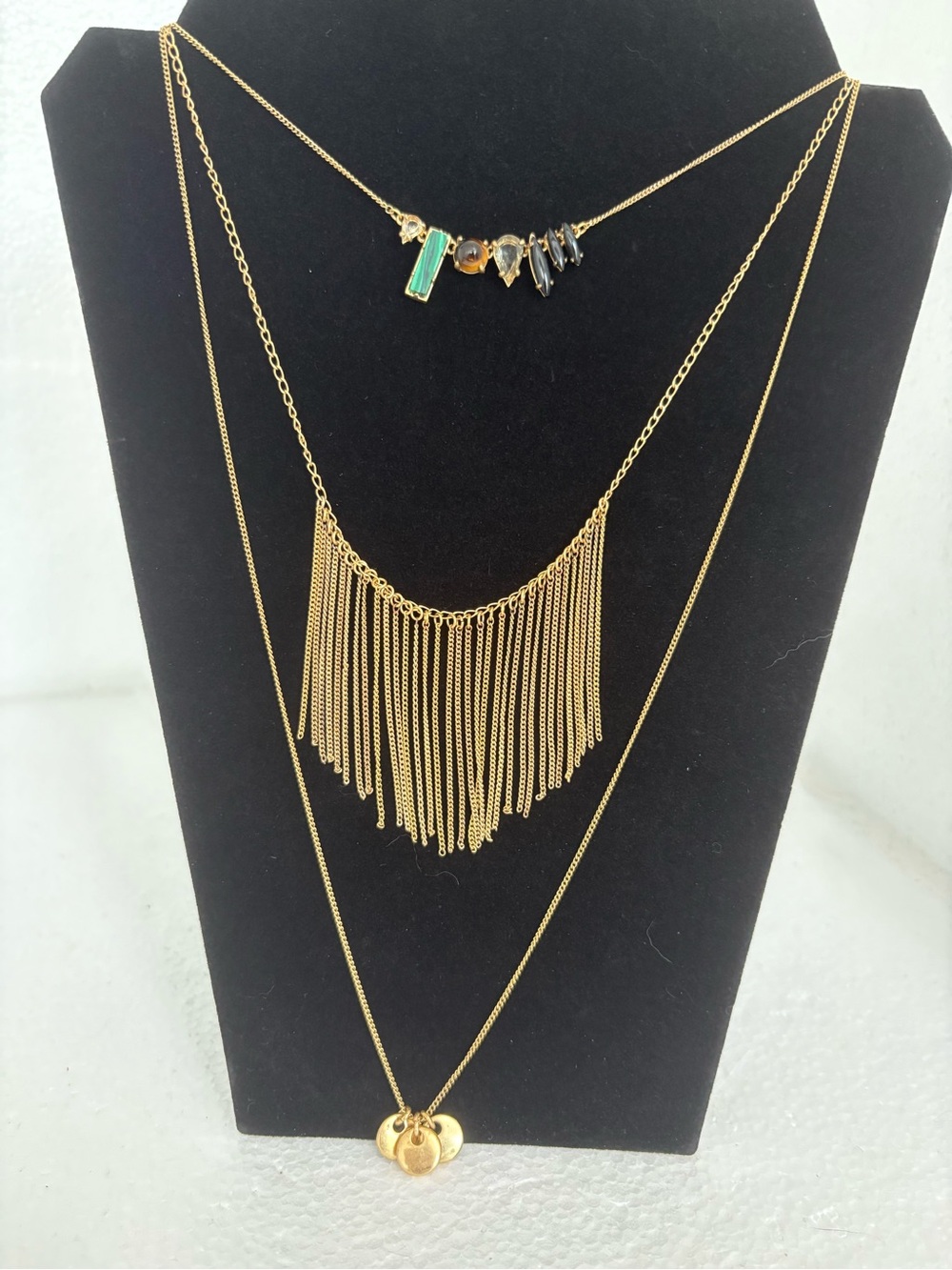 Madewell Multi Layered Gold Tone Geometric Pendant 36” Necklace Adjustable